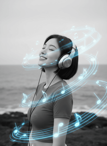沉浸音乐的梦幻肖像 AI图片模板效果预览