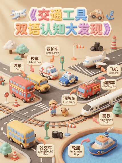 交通工具教你学英语 AI图片模板效果预览