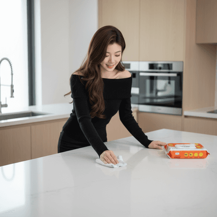 女生用厨房湿巾抹桌面 AI图片模板效果预览
