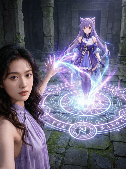 魔法召唤丨双姝法阵对决 AI图片模板效果预览