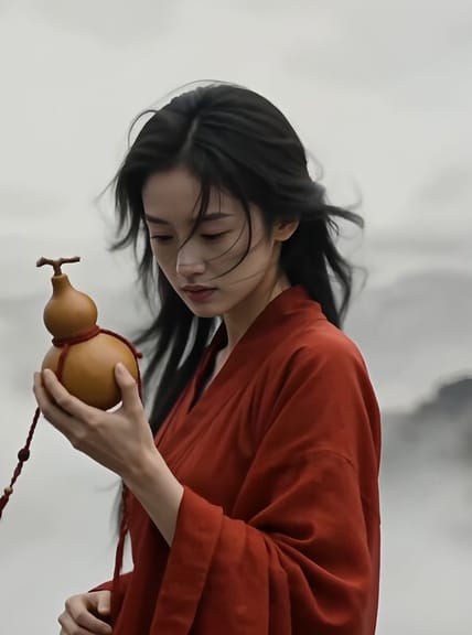 红衣侠女踏墨而来 AI视频模板效果预览