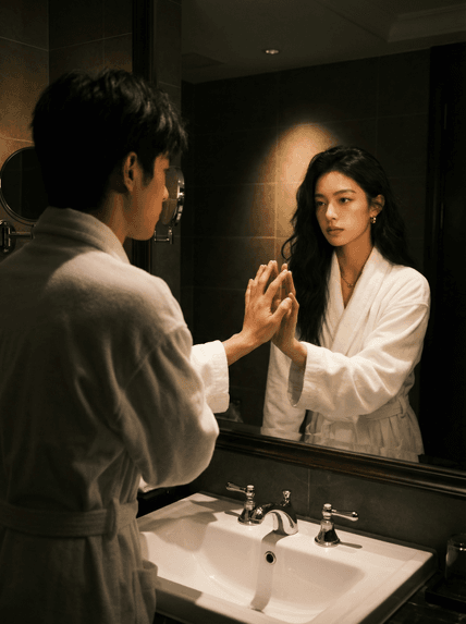 在镜面里定格两个人的瞬间 AI图片模板效果预览