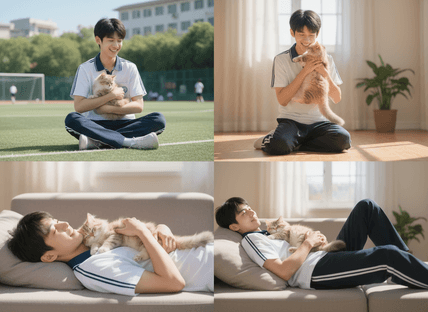 男生抱猫开心合影 AI图片模板效果预览